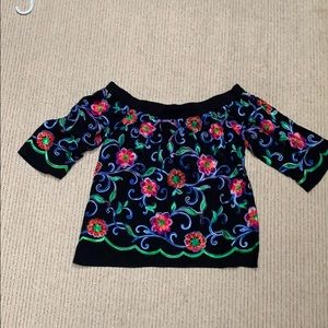 Karen Kane, embroidered off the shoulder blouse.